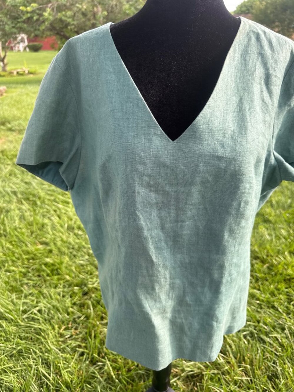 Donna e L' Uomo Linen Sage Green Lined Blouse Top Quiet Luxury